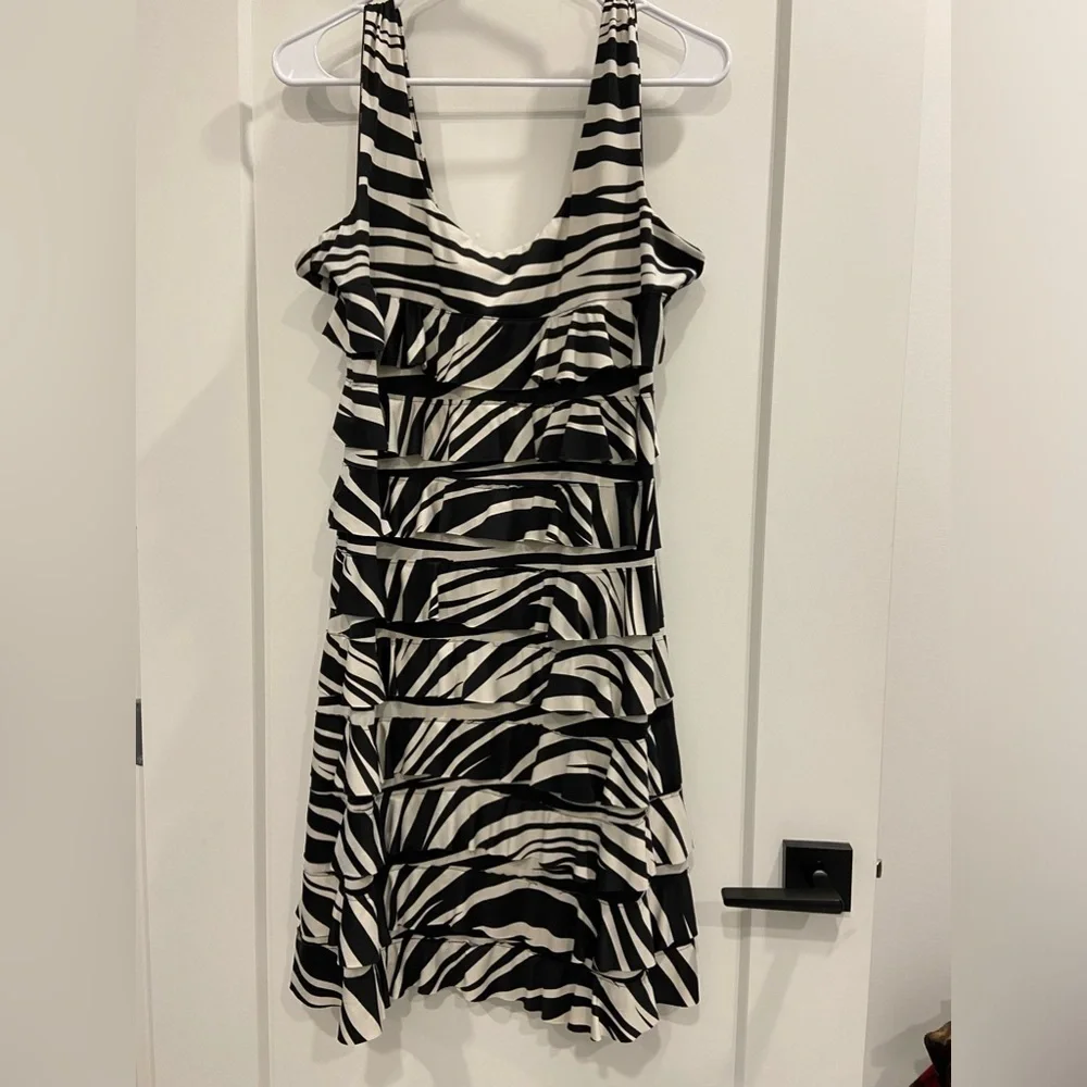 Retro Tango Mango Black And White Flapper Frill Dress Size XL - Picture 3 of 10